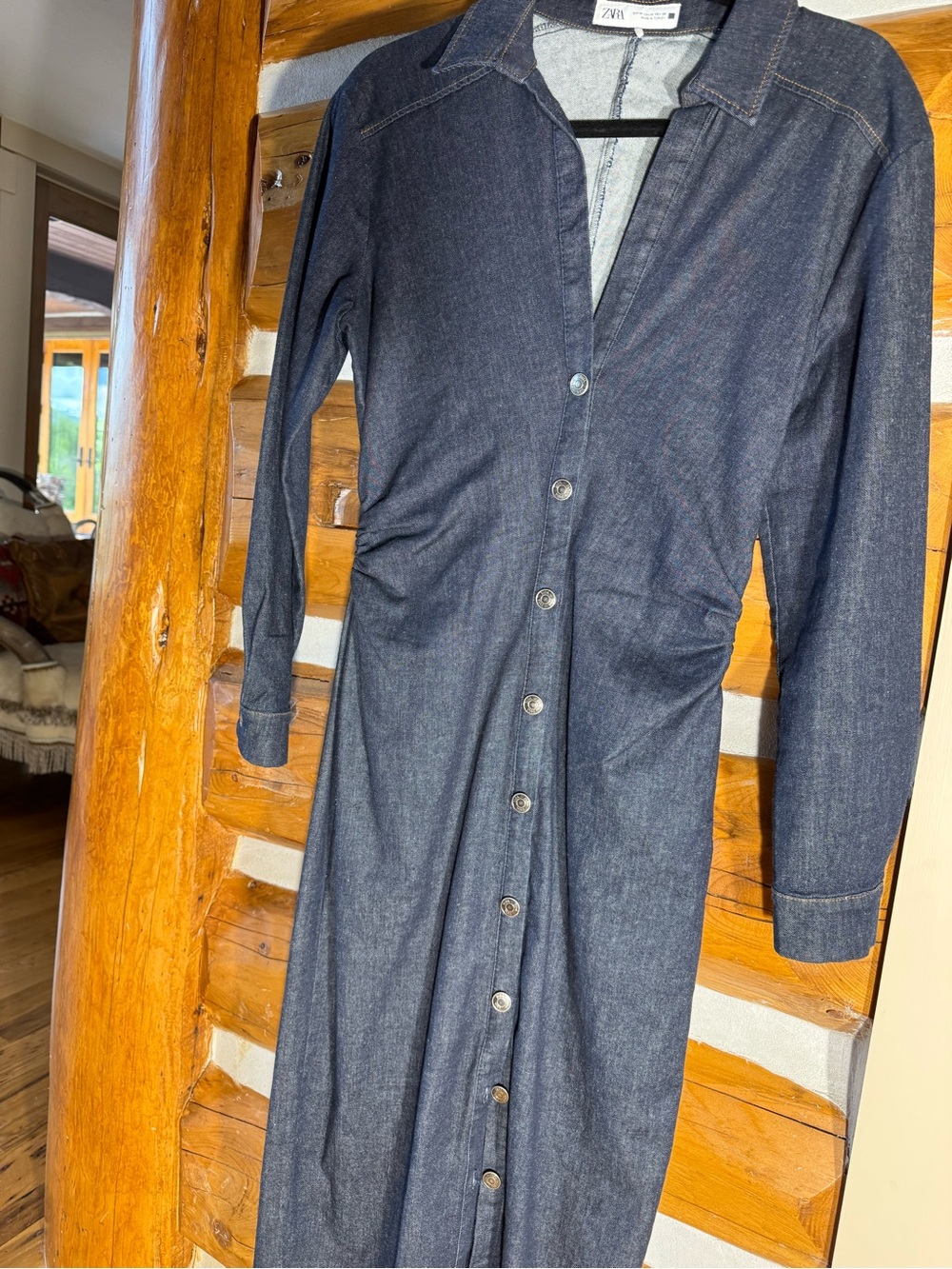 Zara Dark Indigo Blue Denim midi dress M
